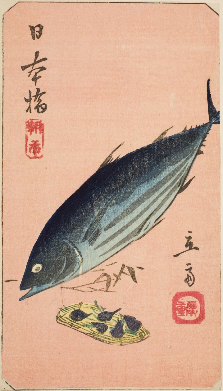 Morning Market at Nihon Bridge (Nihonbashi, asaichi), section of a sheet from the series "Cutouts of Famous Places in Edo (Harimaze Koto meisho)" بواسطة Utagawa Hiroshige