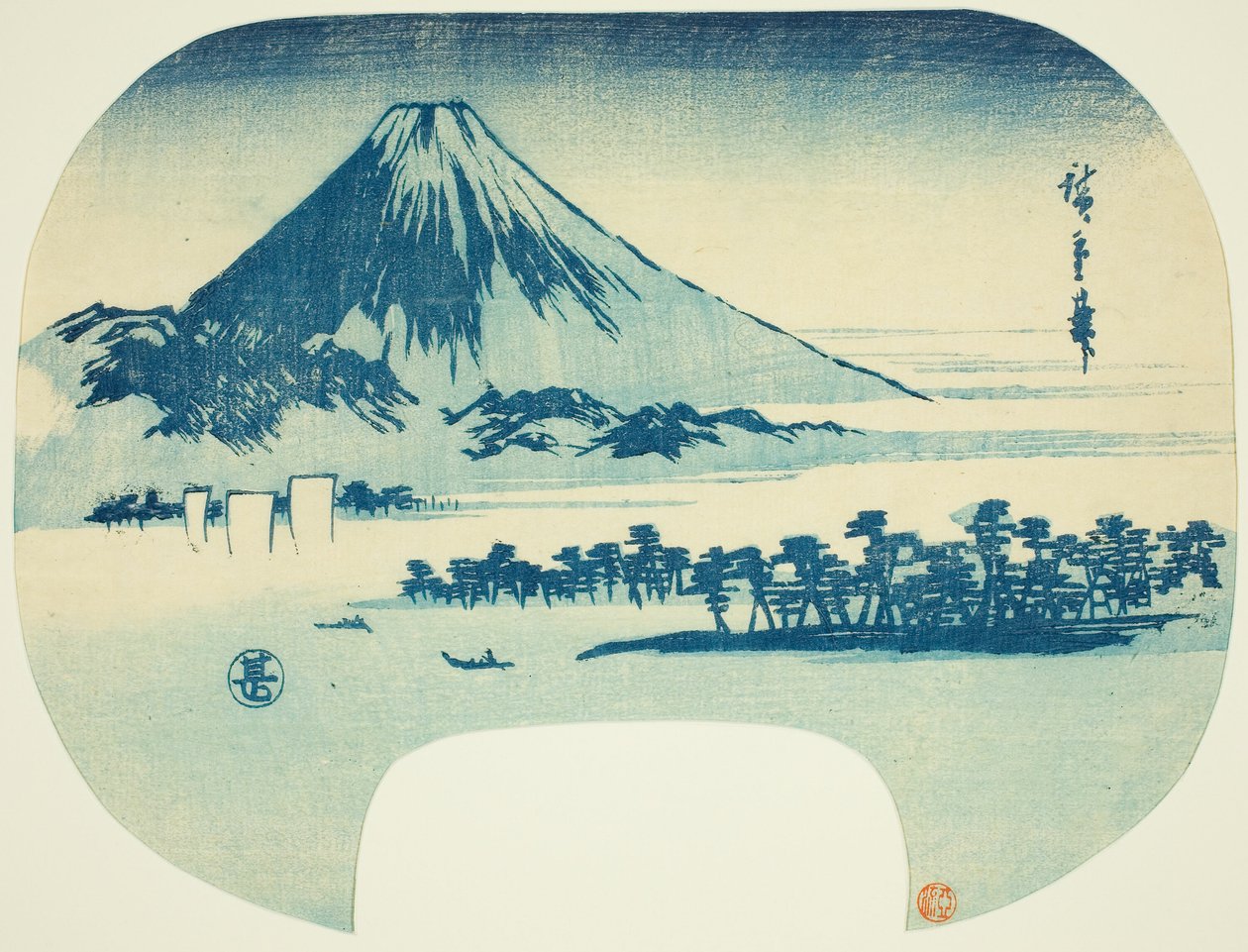 جبل فوجي يرتفع خلف شاطئ ميهو بواسطة Utagawa Hiroshige