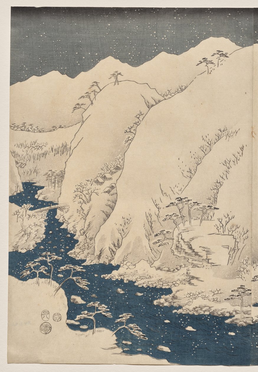 الجبل والنهر على طريق كيسو بواسطة Utagawa Hiroshige