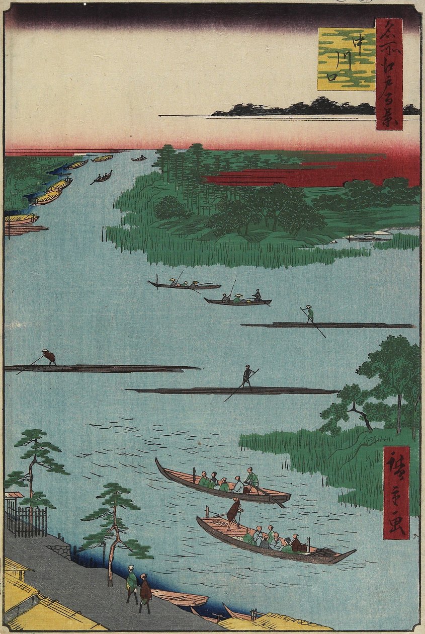 فم نهر ناكاجاوا ، مارس 1857 بواسطة Utagawa Hiroshige