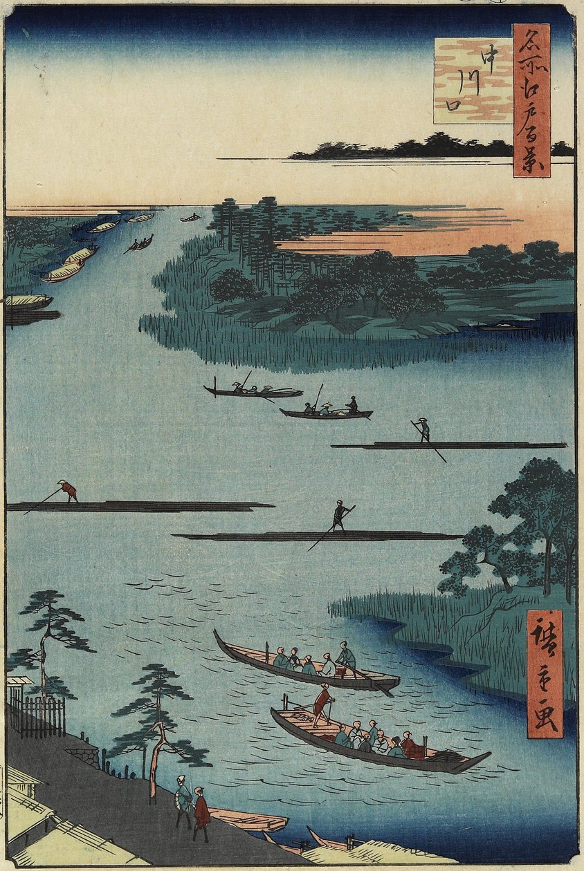 فم نهر ناكاجاوا ، مارس 1857 بواسطة Utagawa Hiroshige