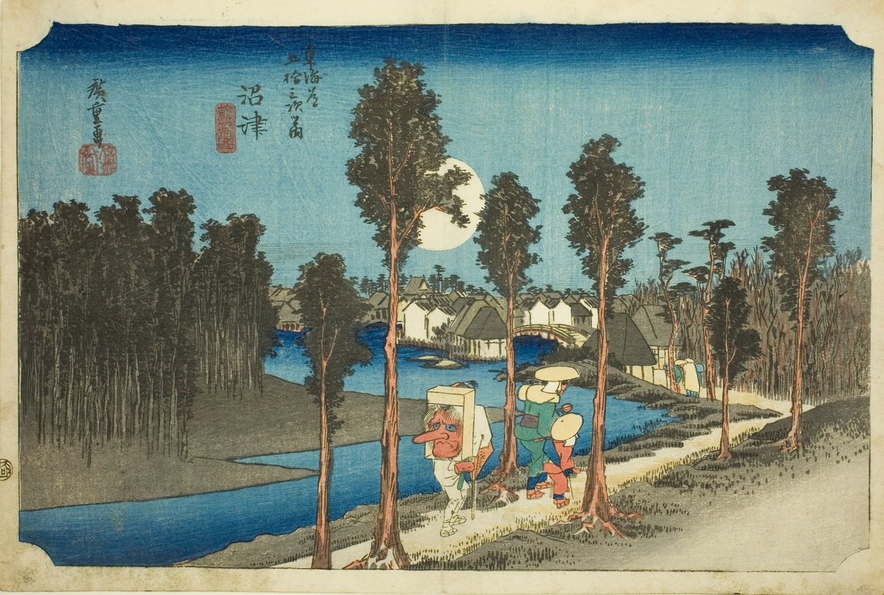 Numazu-Dusk (Numazu - tasogare zu) ، من سلسلة المحطات الثلاثة والخمسون لطريق توكايدو (توكايدو غوجسان تسوجي نو أوتشي) بواسطة Utagawa Hiroshige
