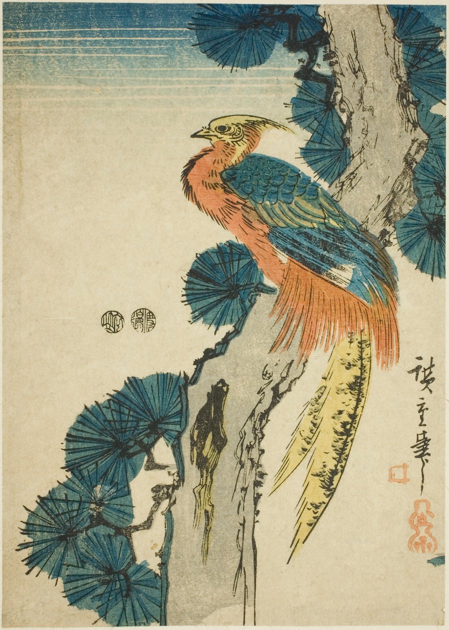 الدراج وشجرة الصنوبر بواسطة Utagawa Hiroshige