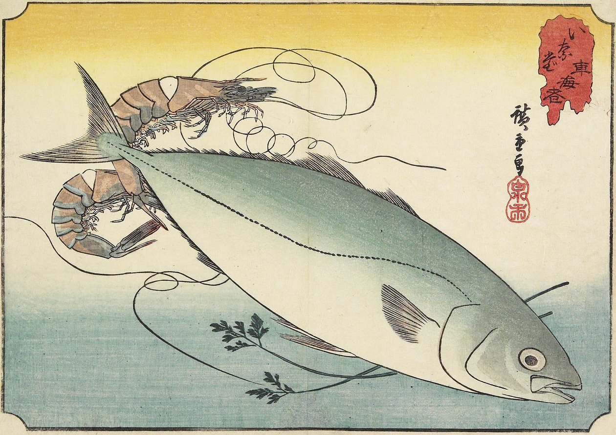 الجمبري والذيل الأصفر ، أوائل القرن التاسع عشر بواسطة Utagawa Hiroshige