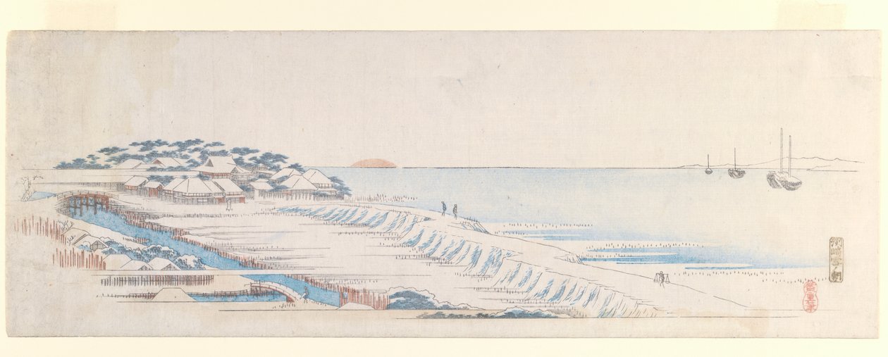 Snow Dawn at Susaki ، من مجموعة Letter-Sheet ، c.1839-40 (طباعة لوح خشبي ملون) بواسطة Utagawa Hiroshige