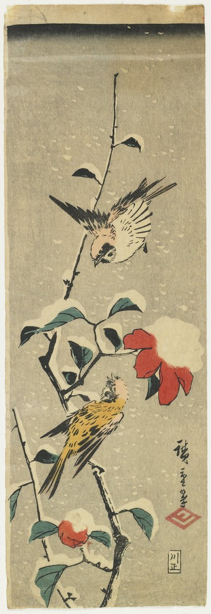 عصافير وكاميليا ثلجية ، 1837-1848 بواسطة Utagawa Hiroshige