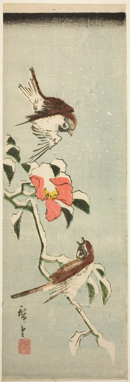 العصافير والكاميليا في الثلج بواسطة Utagawa Hiroshige