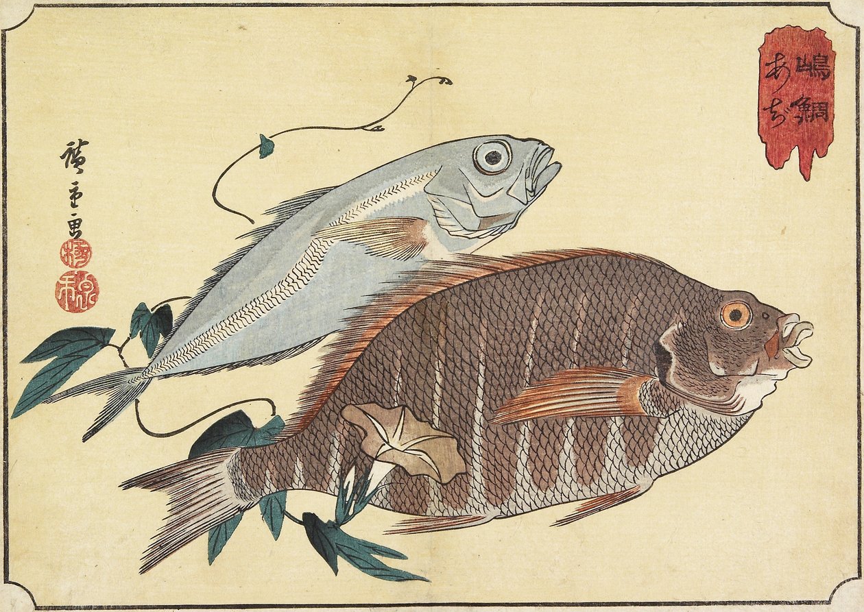 مخطط النهاش والخيول الماكريل ، أوائل القرن التاسع عشر بواسطة Utagawa Hiroshige