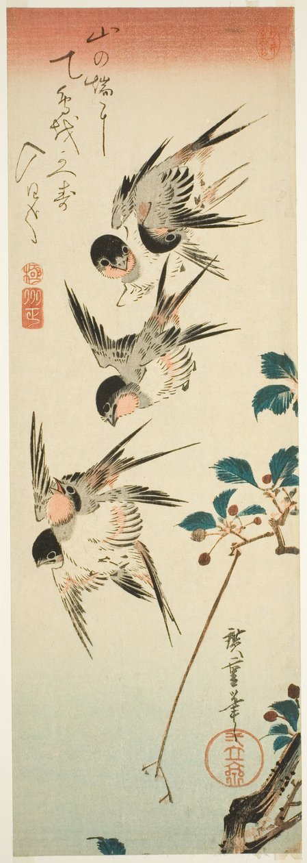 السنونو وأزهار الكرز بواسطة Utagawa Hiroshige