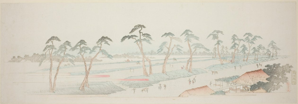 Takada Riding Grounds (تاكادا بابا) ، من سلسلة "ثلاثة عشر مشهدًا لبيئات إيدو". بواسطة Utagawa Hiroshige