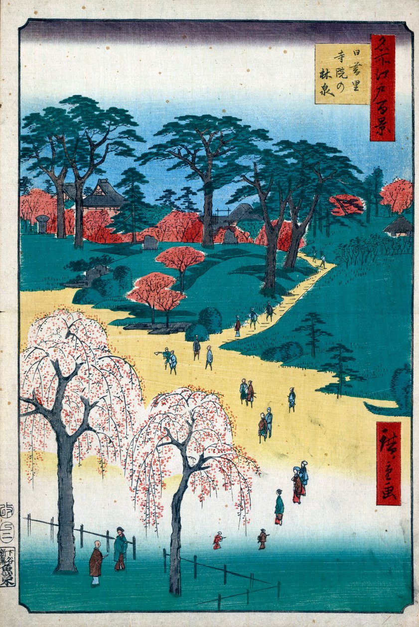 حدائق المعبد في نيبوري مائة منظر مشهور لإيدو ، 1856-1858. بواسطة Utagawa Hiroshige