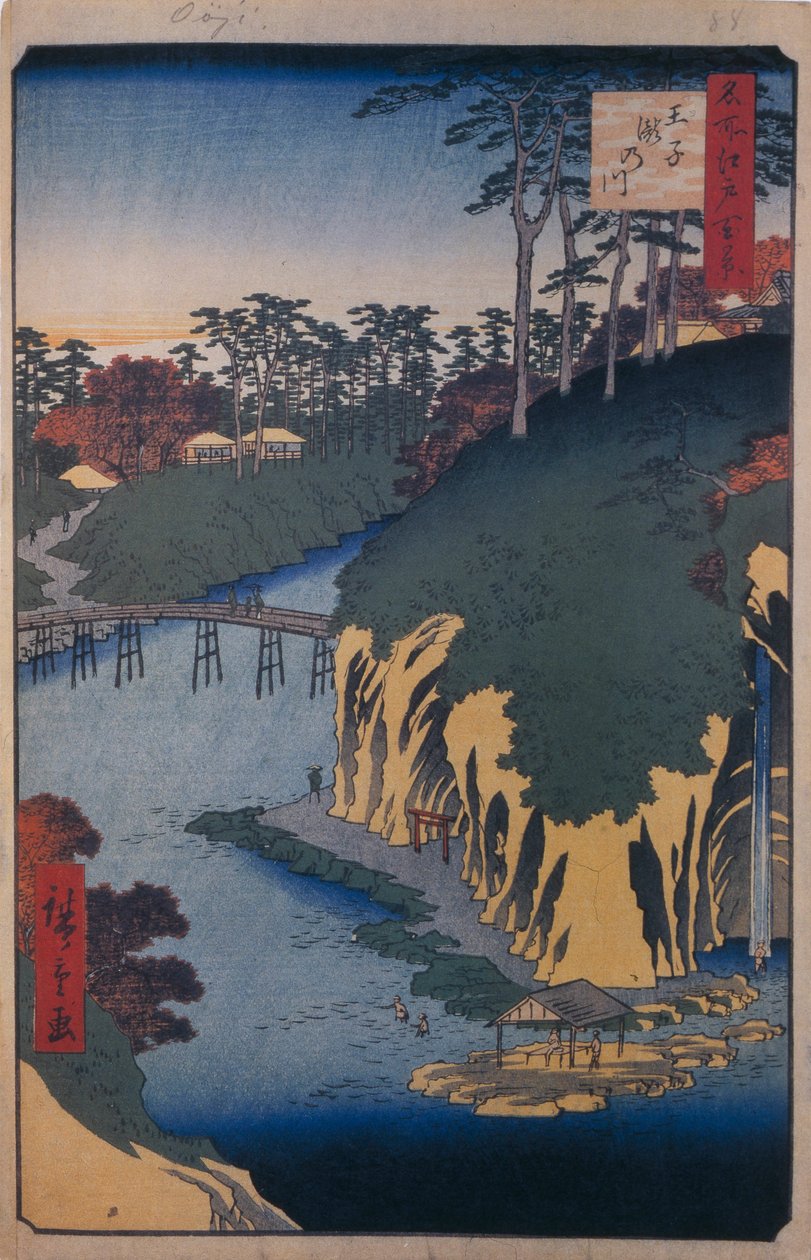 The Takinogawa in Oji مائة مشاهدة شهيرة لإيدو ، 1856-1858 بواسطة Utagawa Hiroshige
