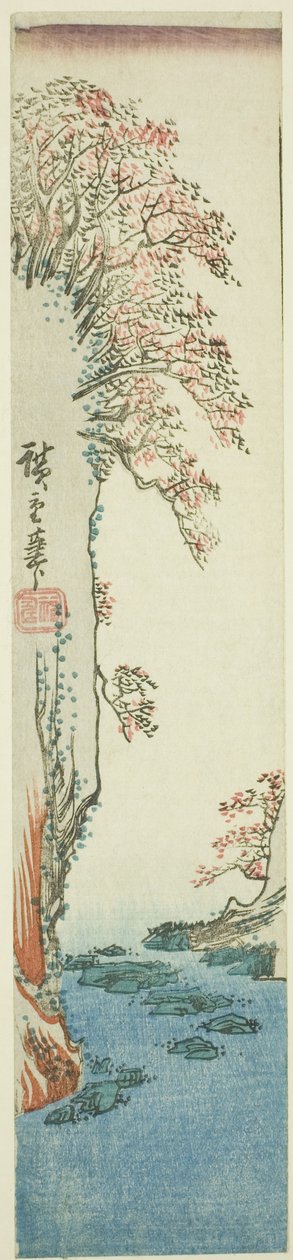 الأشجار على جرف فوق نهر بواسطة Utagawa Hiroshige