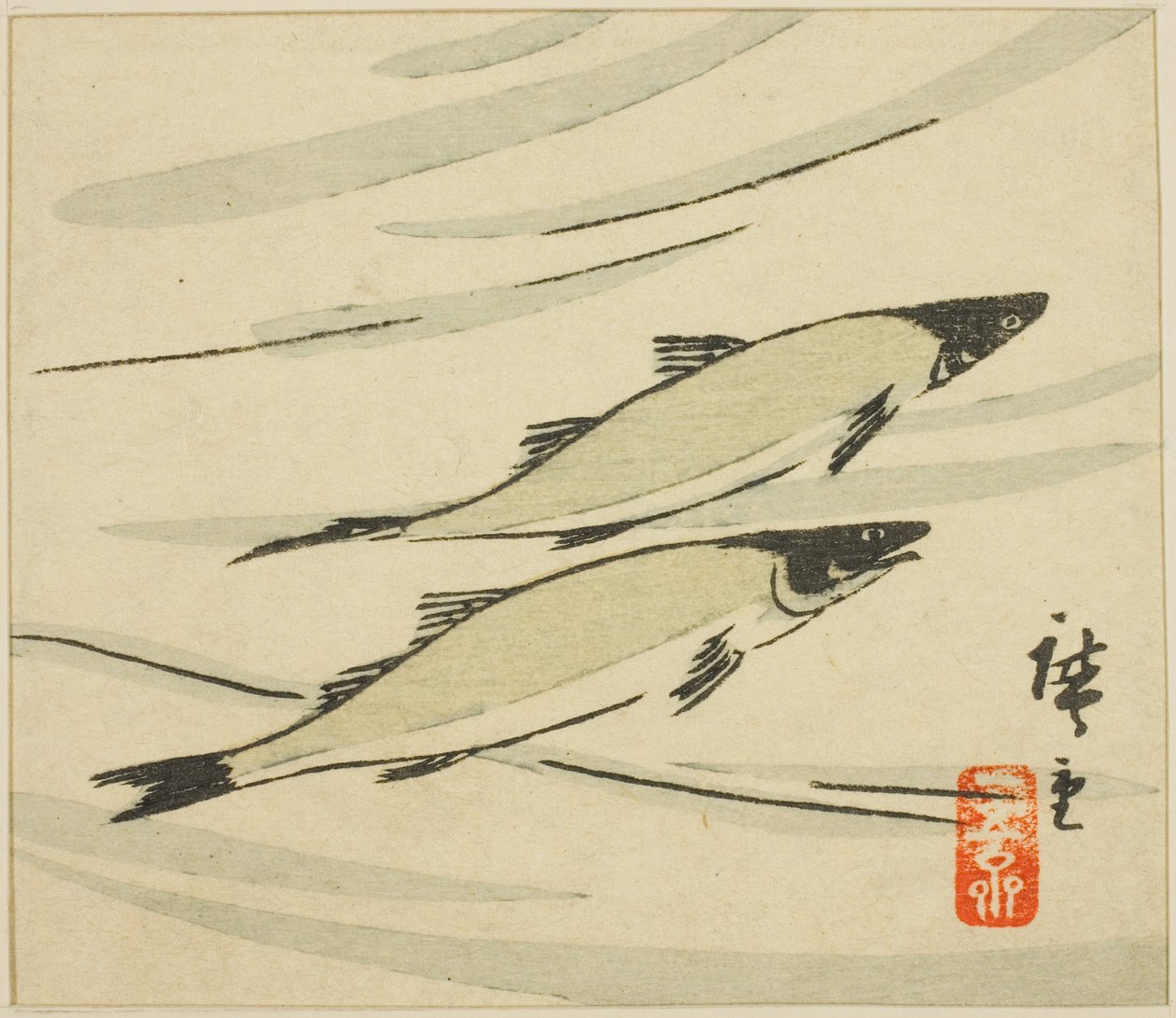 سمك السلمون المرقط ، مقطع من صفيحة حريمي بواسطة Utagawa Hiroshige