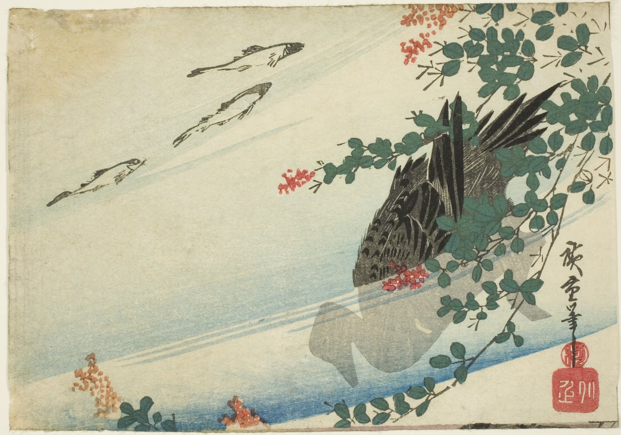 سمك السلمون المرقط والبط والبرسيم بواسطة Utagawa Hiroshige