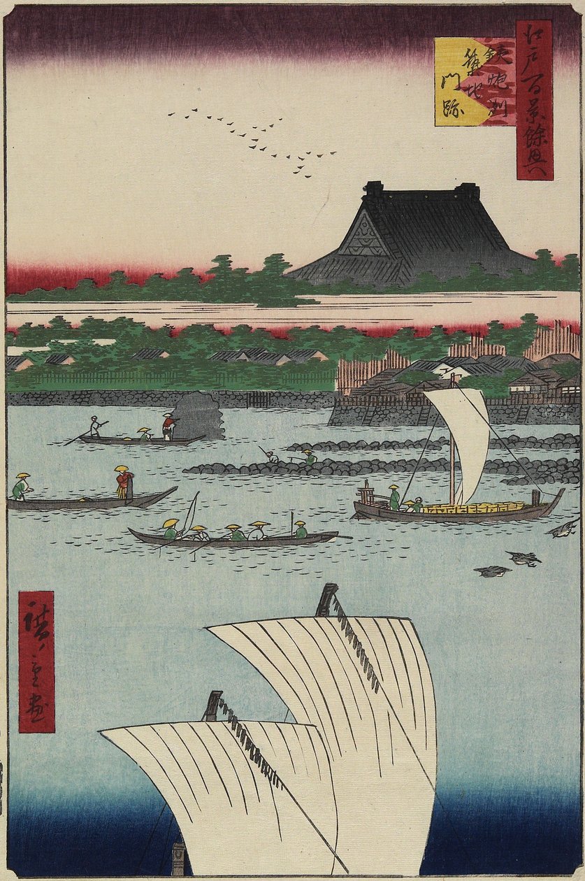 معبد تسوكيجي ، Teppo_zu ، يوليو 1858 بواسطة Utagawa Hiroshige