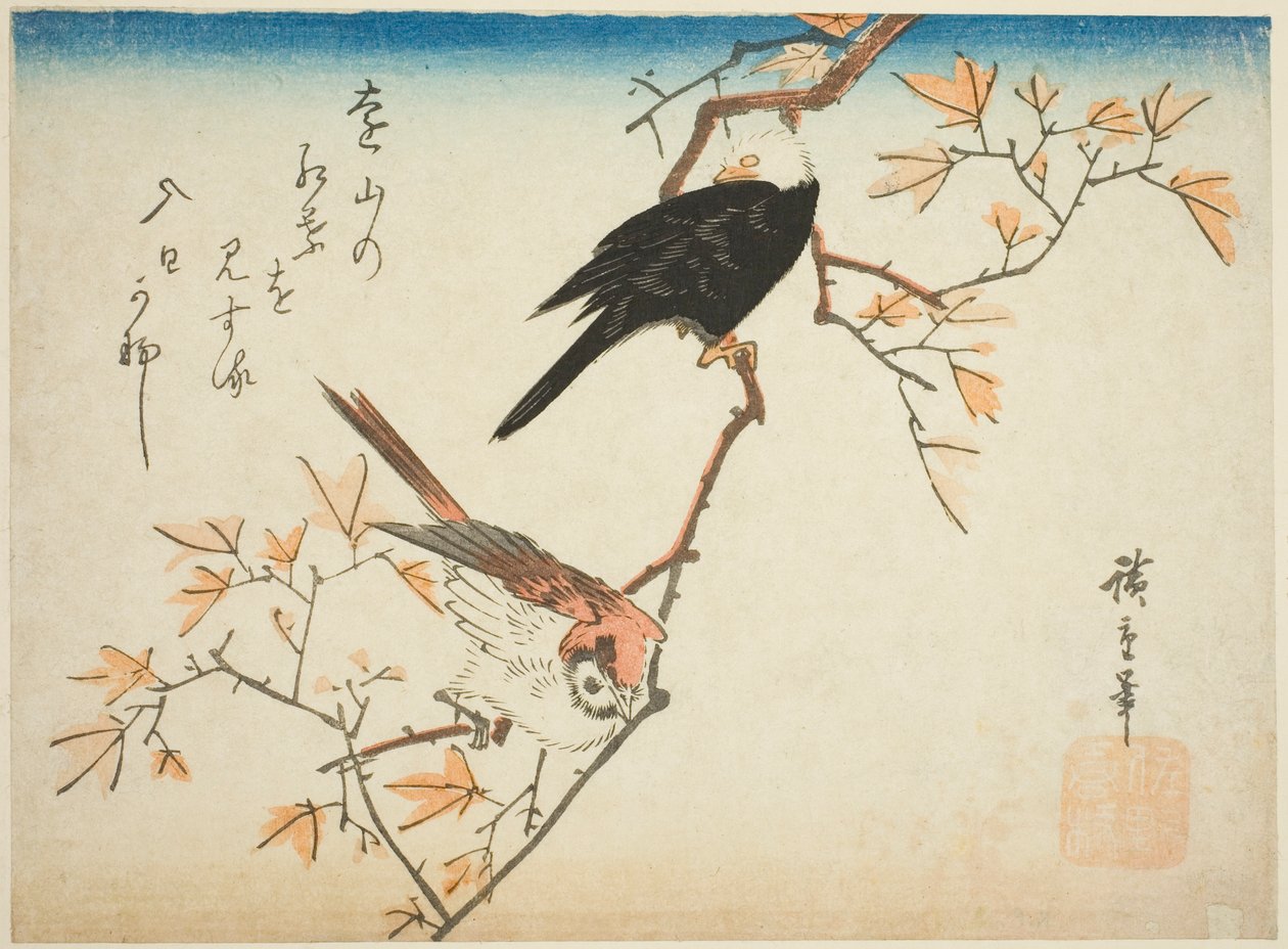 عصفورين على فرع القيقب بواسطة Utagawa Hiroshige