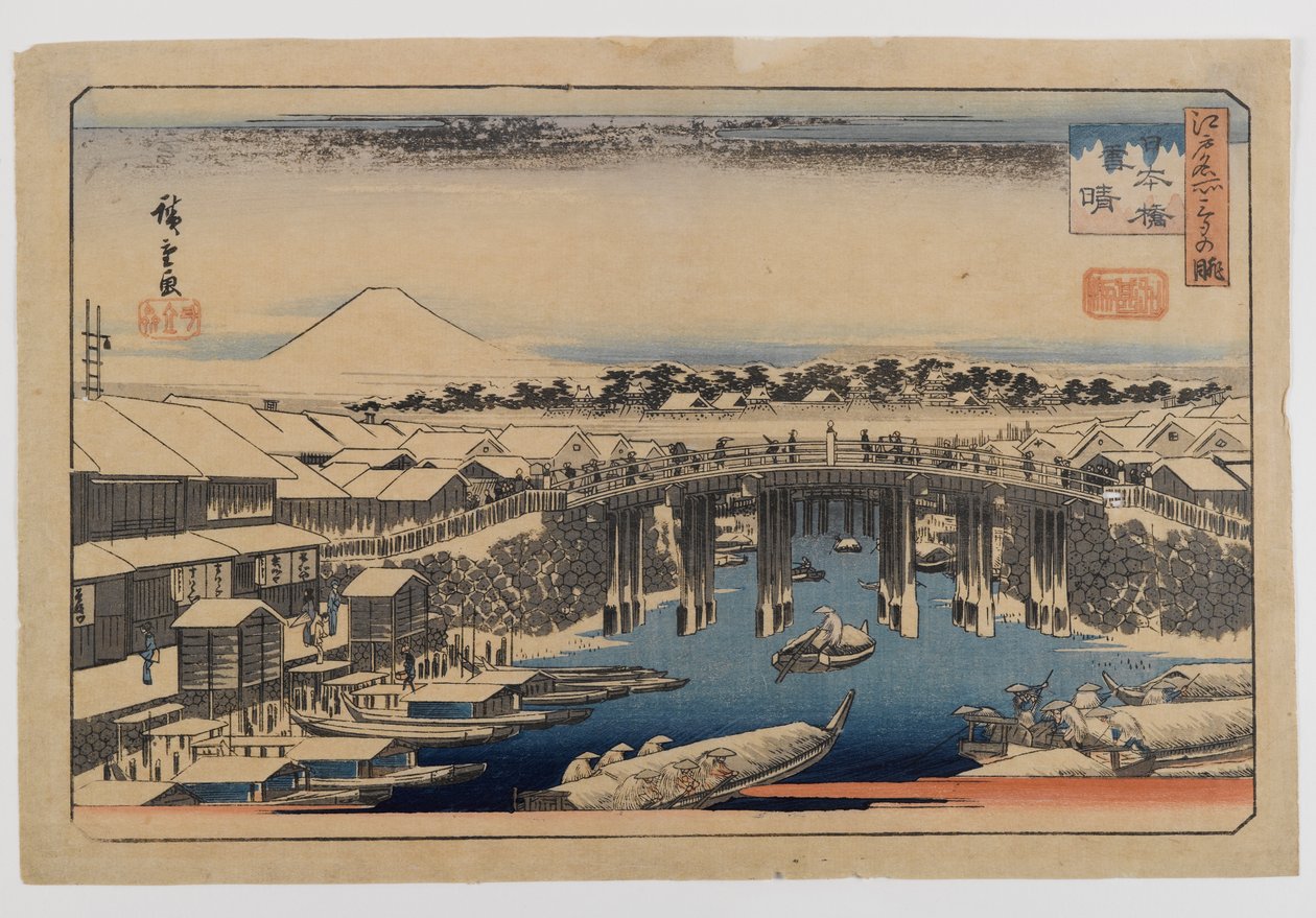 منظر لجسر نيهونباشي ، إيدو (إيدو ميشو) (طباعة لوح خشبي ، ملونة على ورق) بواسطة Utagawa Hiroshige