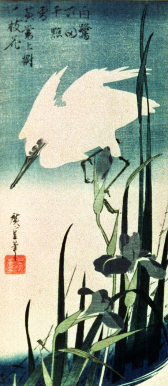 الأبيض هيرون وقزحية (قطع خشبية ملونة) بواسطة Utagawa Hiroshige