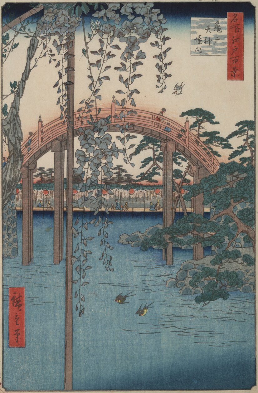 الوستارية في ضريح كاميدو تنجين من سلسلة مائة منظر مشهور لإيدو بواسطة Utagawa Hiroshige