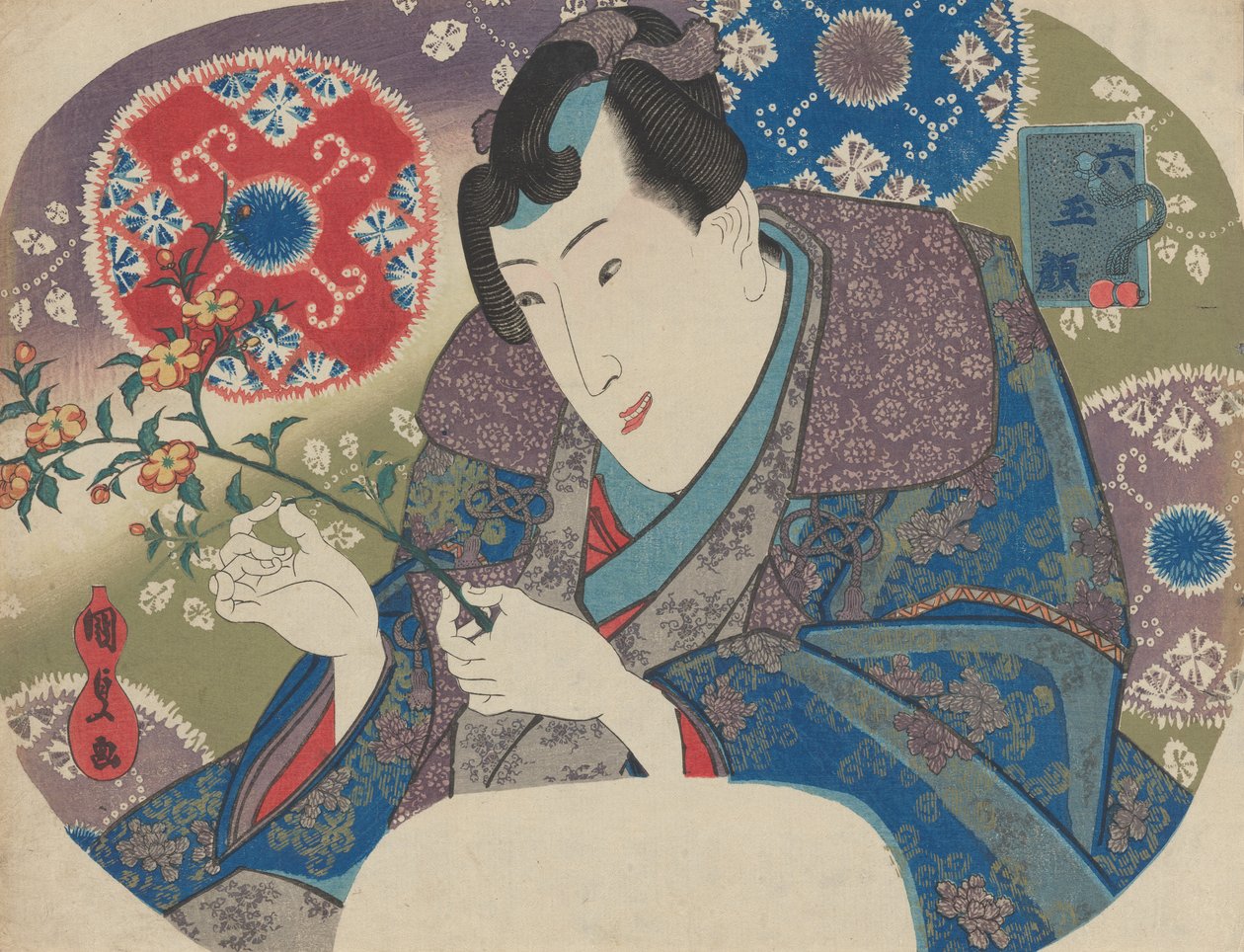 Mitsuuji مع Mountain Roses Yamabuki ، من سلسلة "Six Jewel Faces" M ... ، منتصف إلى أواخر ثلاثينيات القرن التاسع عشر. بواسطة أوتاغاوا كونيسادا