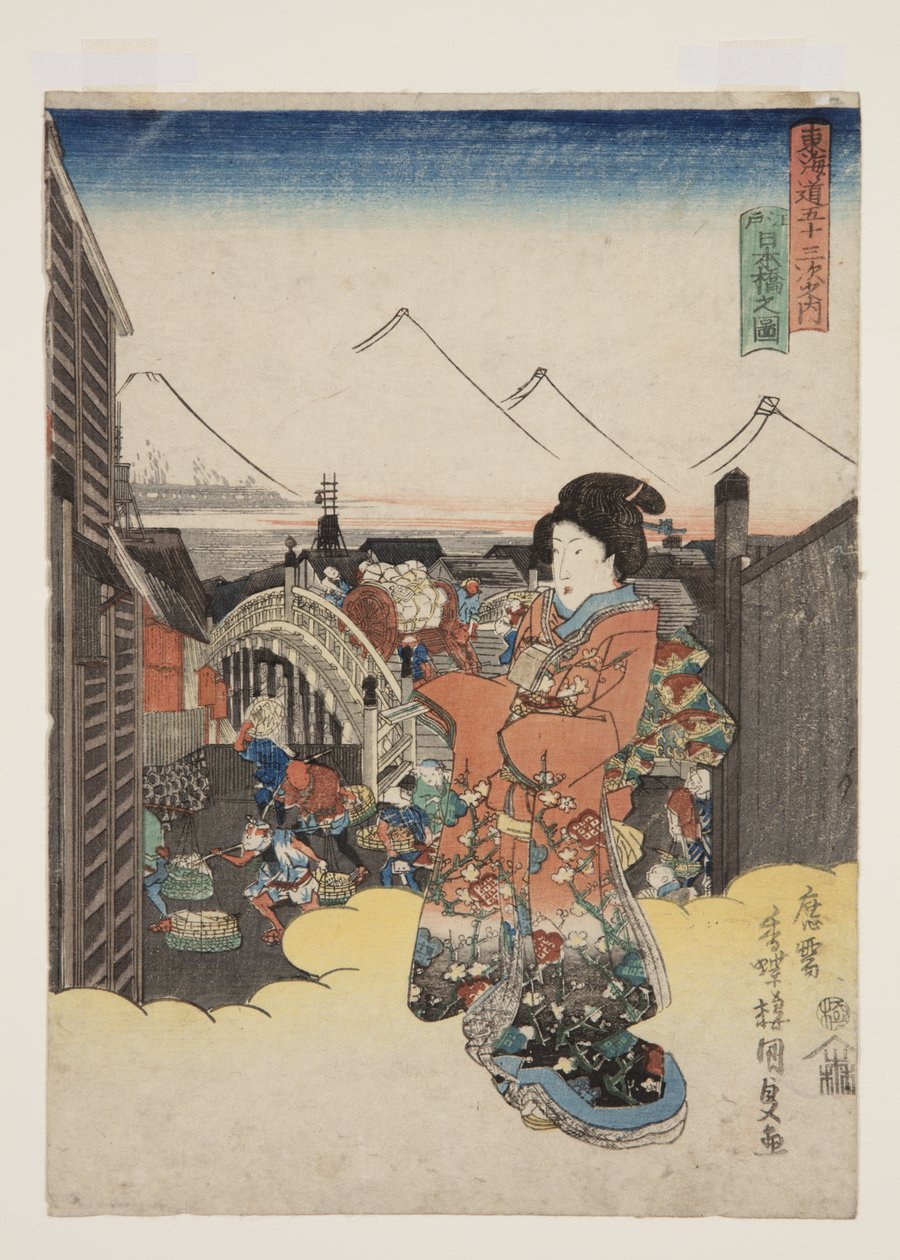 منظر لنيهونباشي في إيدو (Edo Nihonbashi no zu) (طباعة بالألوان الخشبية) بواسطة أوتاغاوا كونيسادا
