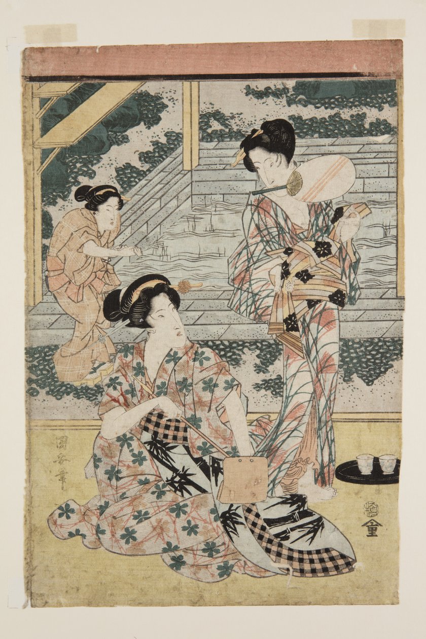 السيدات في هوت سبرينغ (طباعة خشبية ملونة) بواسطة Utagawa Kuniyasu