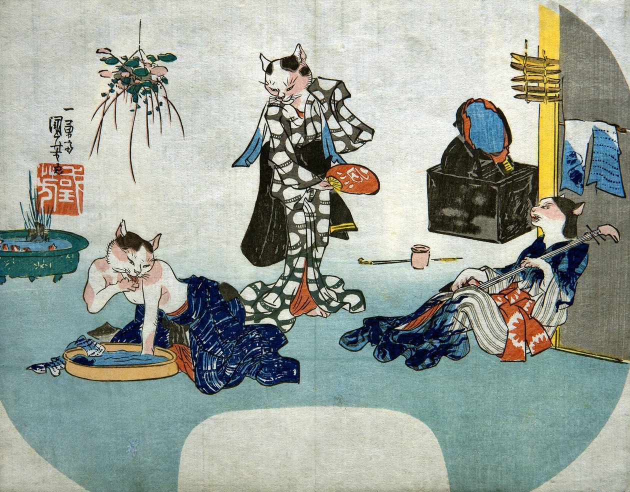 استرخاء القطط المتشابهة في الصيف ، حوالي عام 1842 بواسطة Utagawa Kuniyoshi