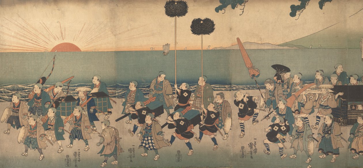 الأولاد يلعبون دور موكب دايميو ، القرن التاسع عشر. بواسطة Utagawa Kuniyoshi