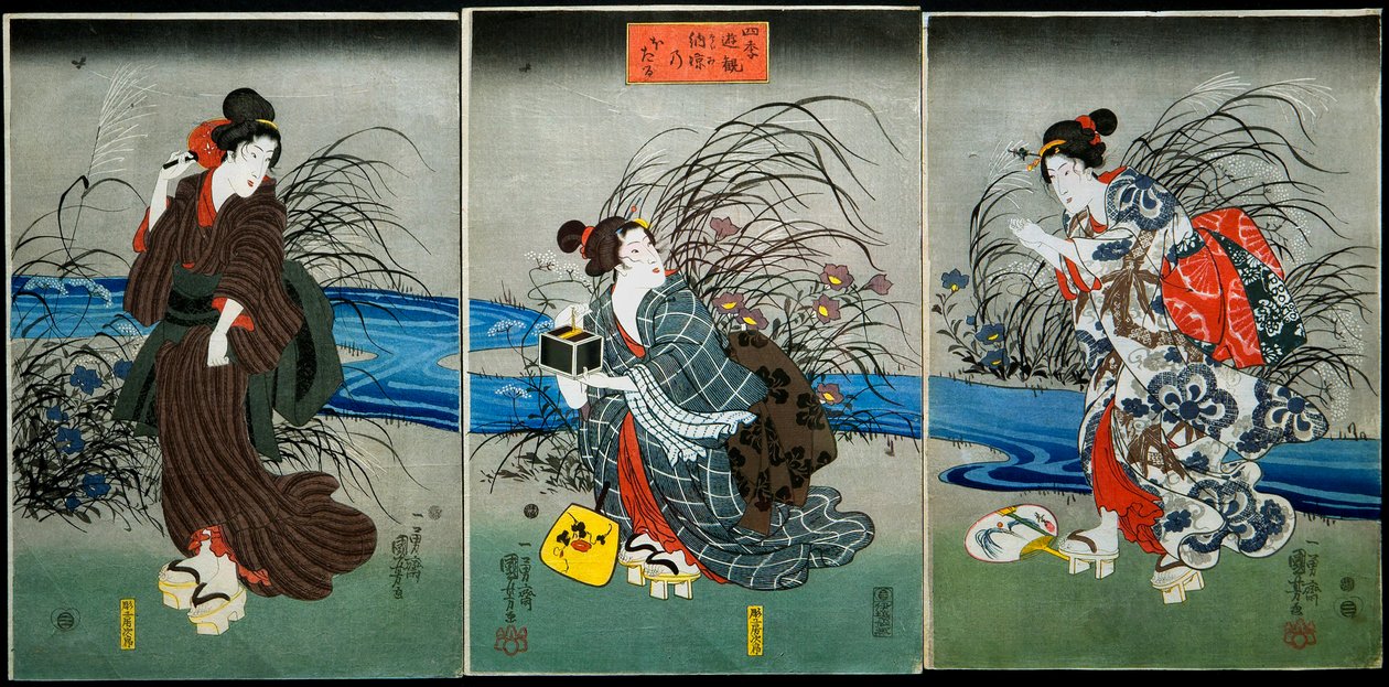 اصطياد اليراعات في الصيف (Nōryō no hotaru) السلسلة: تسلية من الفصول الأربعة (شيكي يوكان) ، 1845-1846 بواسطة Utagawa Kuniyoshi