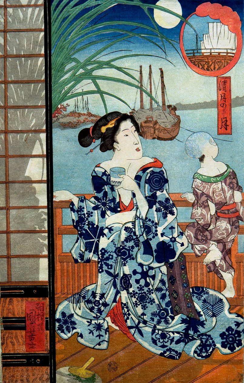 صحو القمر في الشهر الثامن (Seigetsu no tsuki) (Kannazuki بواسطة Utagawa Kuniyoshi