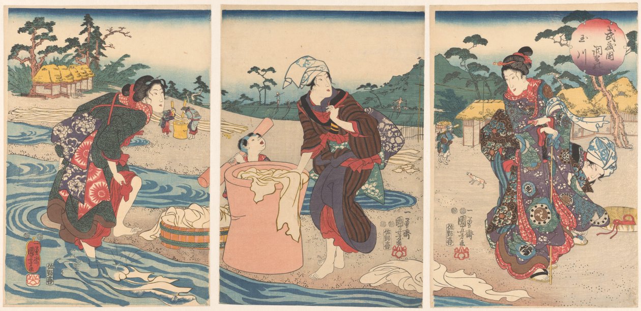 De Chofu Tama rivier in de provincie Musashi Musashi kuni Chofu no Tamagawa (العنوان على الكائن) بواسطة Utagawa Kuniyoshi
