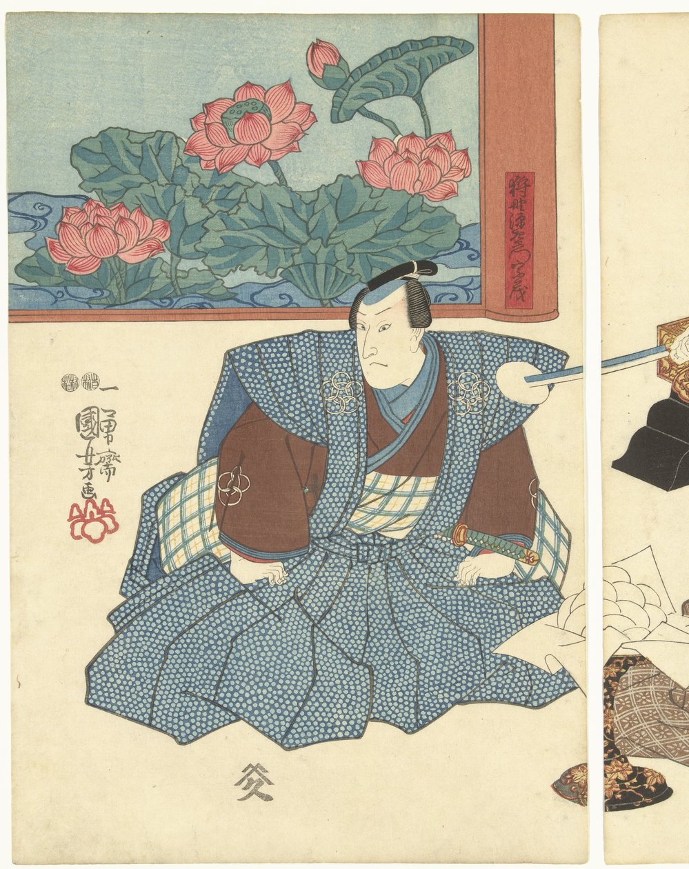 ثلاثة ممثلين على شاشة قابلة للطي بواسطة Utagawa Kuniyoshi