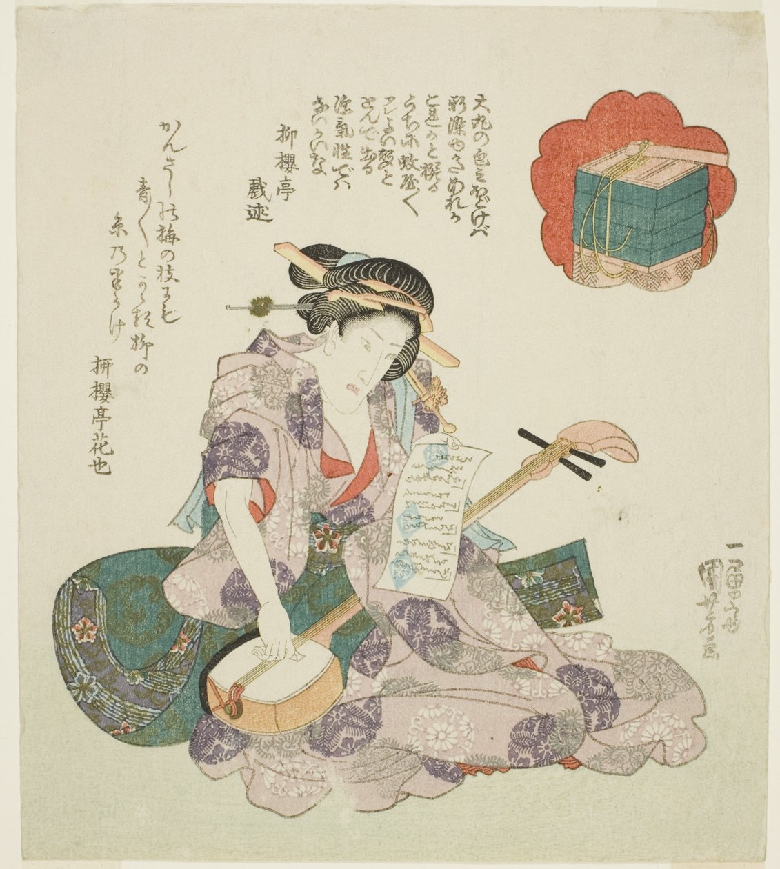 الزهور: Onoe Kikugoro III ، من سلسلة غير معنونة من الممثلين الذين يمثلون الثلج والقمر والزهور بواسطة Utagawa Kuniyoshi