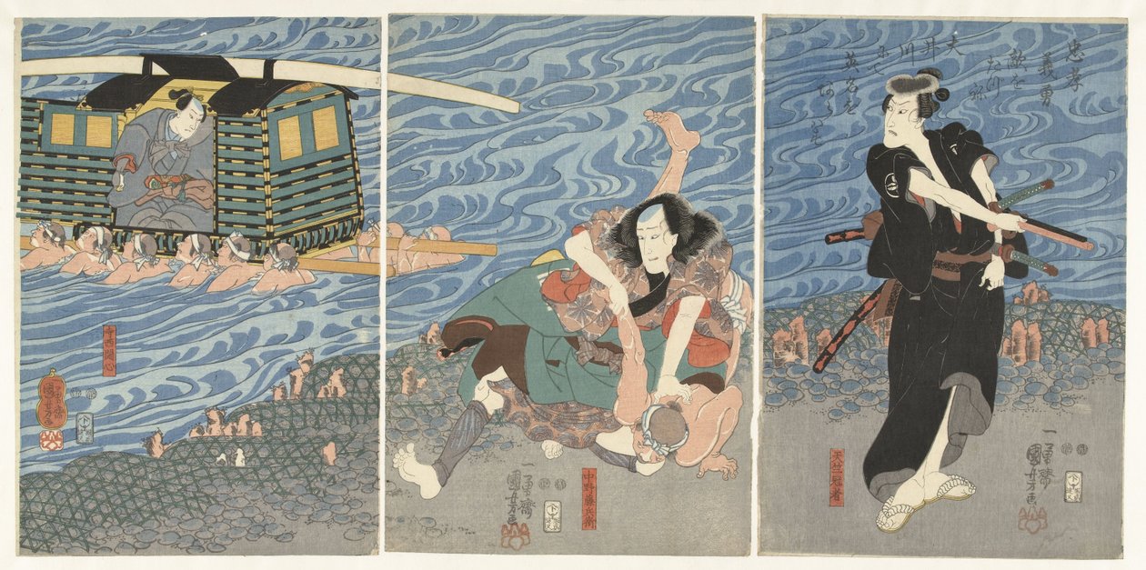 قاتل على طول ضفة نهر أوي بواسطة Utagawa Kuniyoshi