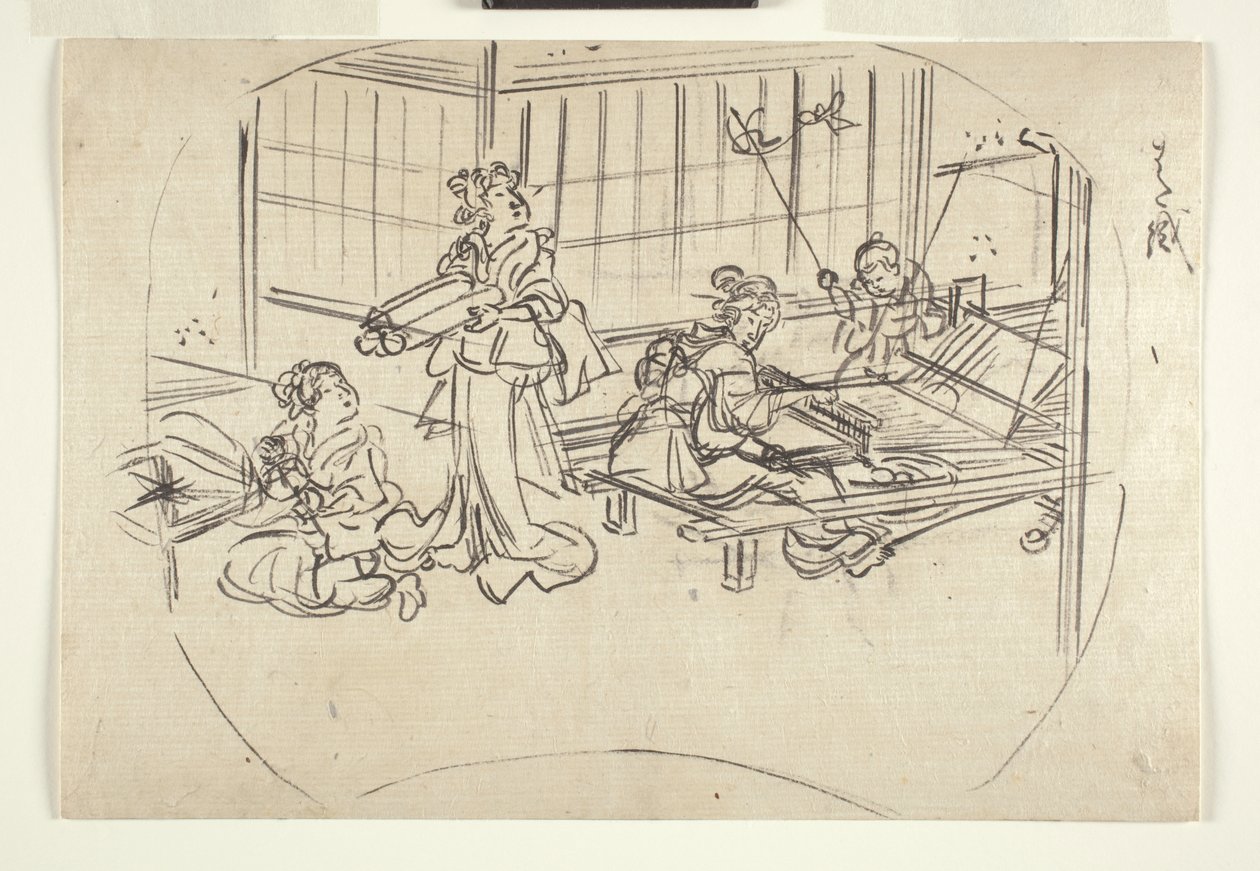 هاتاوري (نسج على نول) حوالي عام 1840 (حبر على ورق) بواسطة Utagawa Kuniyoshi
