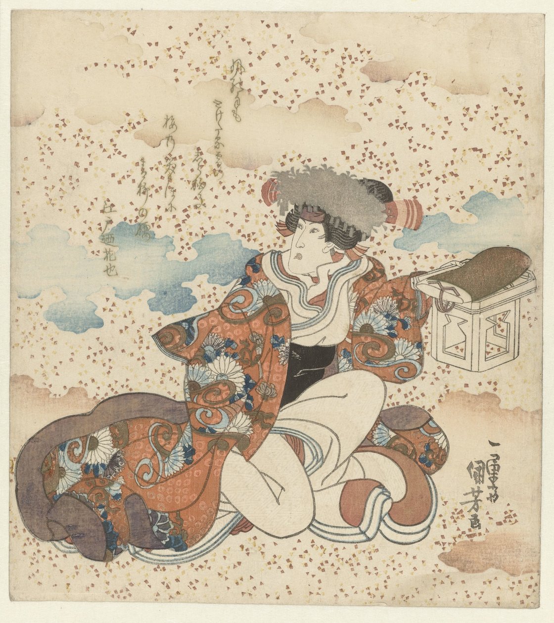 راكعة امرأة مع طاولة القرابين بواسطة Utagawa Kuniyoshi