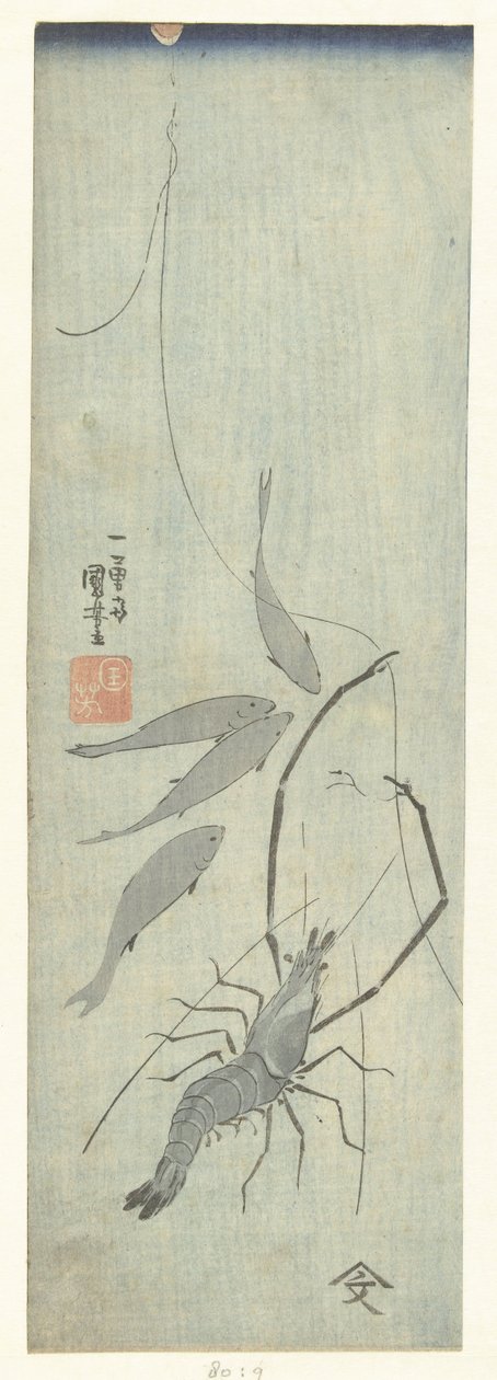 لانجوستيني والأسماك الصغيرة بواسطة Utagawa Kuniyoshi