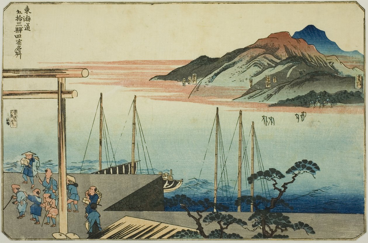 Miya و Kuwana و Yokkaichi و Ishiyakushi ، من سلسلة "الأماكن الشهيرة في المحطات الثلاثة والخمسين في Tokaido ، أربع محطات (Tokaido gojusan eki yonshuku meisho)" بواسطة Utagawa Kuniyoshi