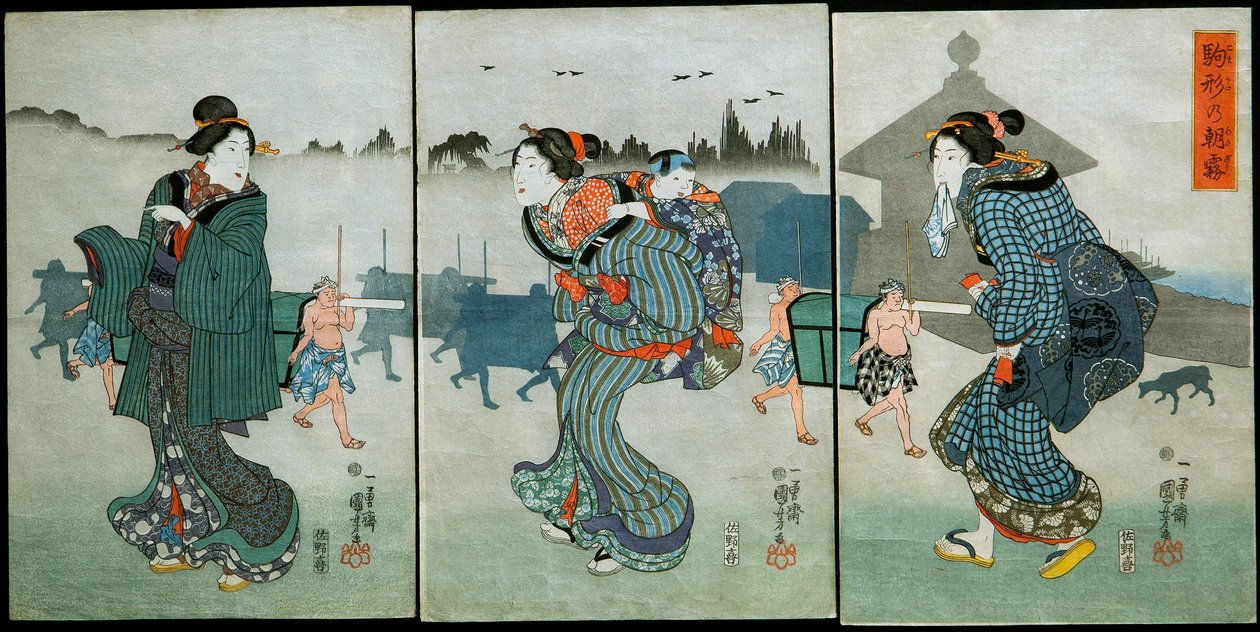 ضباب الصباح في Komagata (Komagata no asagiri): تسلية من فور سيزونز (شيكي يوكان) ، حوالي عام 1846 بواسطة Utagawa Kuniyoshi