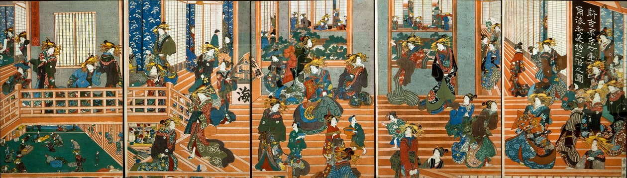 منظر علوي للطابق العلوي من Kado-Ebiya بواسطة Utagawa Kuniyoshi