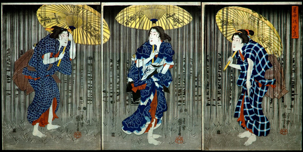 الاستحمام المفاجئ في حرارة الصيف (Shochū no yūdachi) ، حوالي 1849-1851 بواسطة Utagawa Kuniyoshi