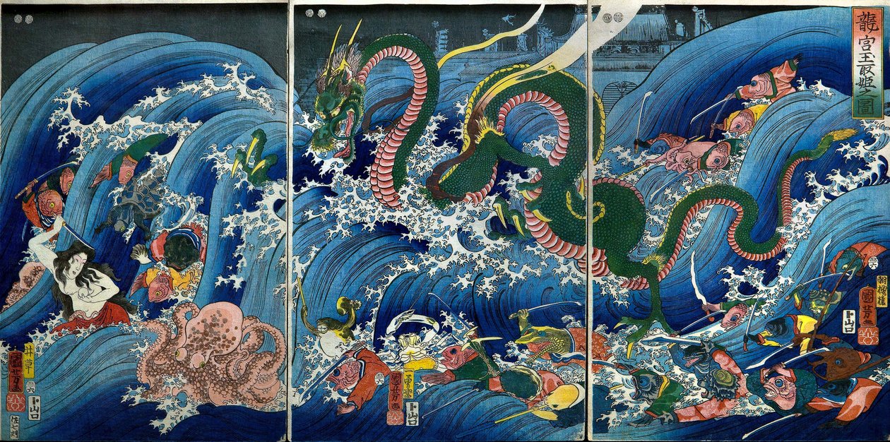 Tamatori-hime سرقة الجوهرة المقدسة من قصر التنين (Ryūgū Tamatori-hime no zu) بواسطة Utagawa Kuniyoshi