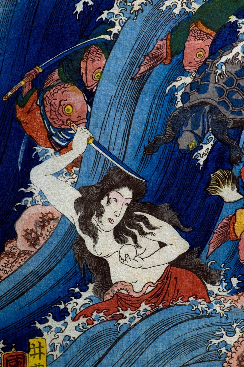 Tamatori-hime سرقة الجوهرة المقدسة من قصر التنين (Ryūgū Tamatori-hime no zu) بواسطة Utagawa Kuniyoshi