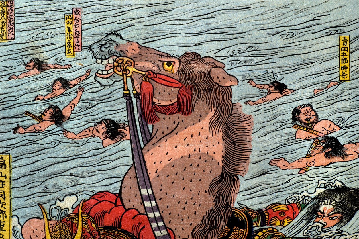 معركة نهر أوجي (Ujigawa kassen no zu) ، حوالي 1831-1832 بواسطة Utagawa Kuniyoshi