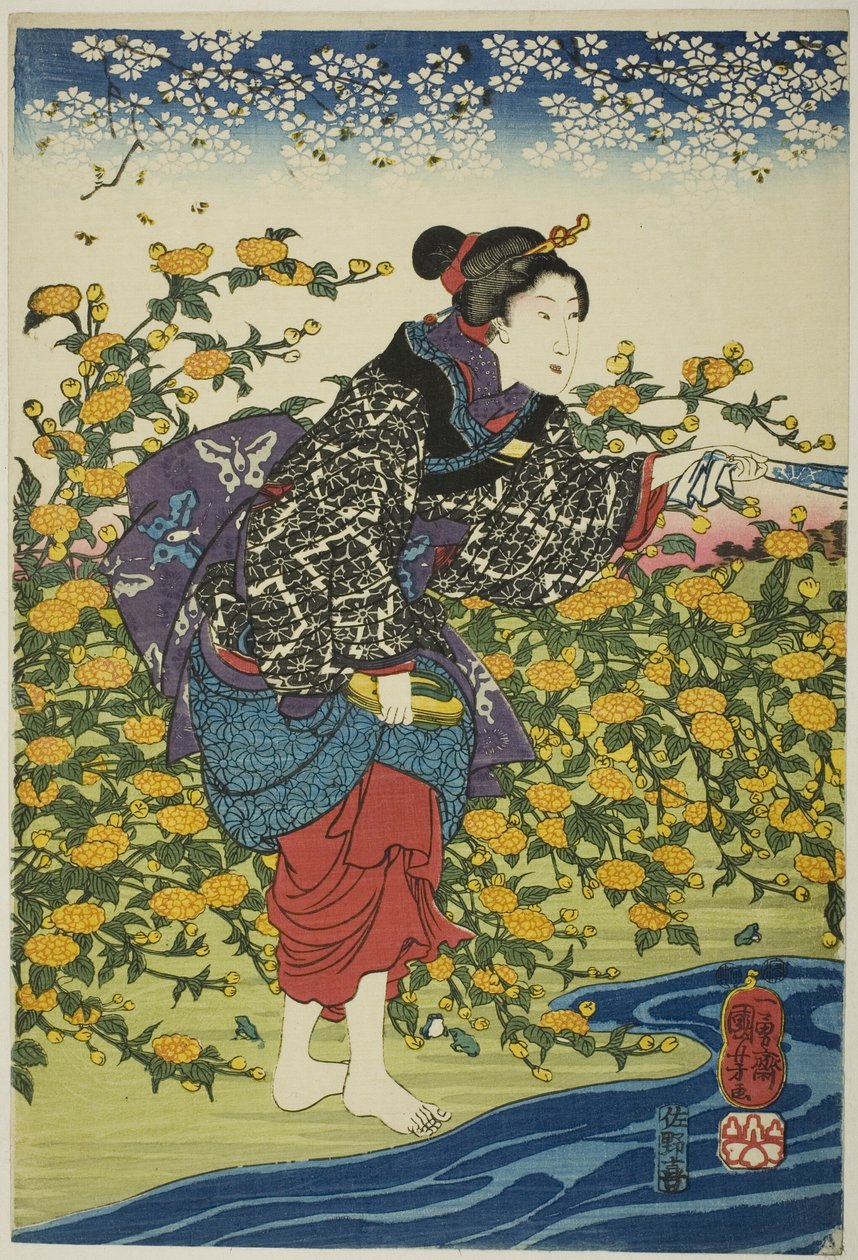نهر إيدي جويل في مقاطعة ياماشيرو (Yamashiro kuni Ide no Tamagawa) ، من سلسلة غير معنونة من أنهار الجوهرة الست بواسطة Utagawa Kuniyoshi