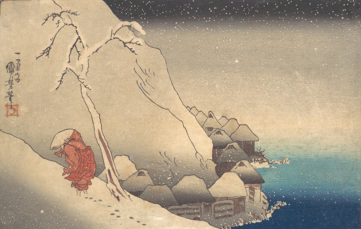 السفر في عاصفة ثلجية ، كاليفورنيا. 1830. بواسطة Utagawa Kuniyoshi