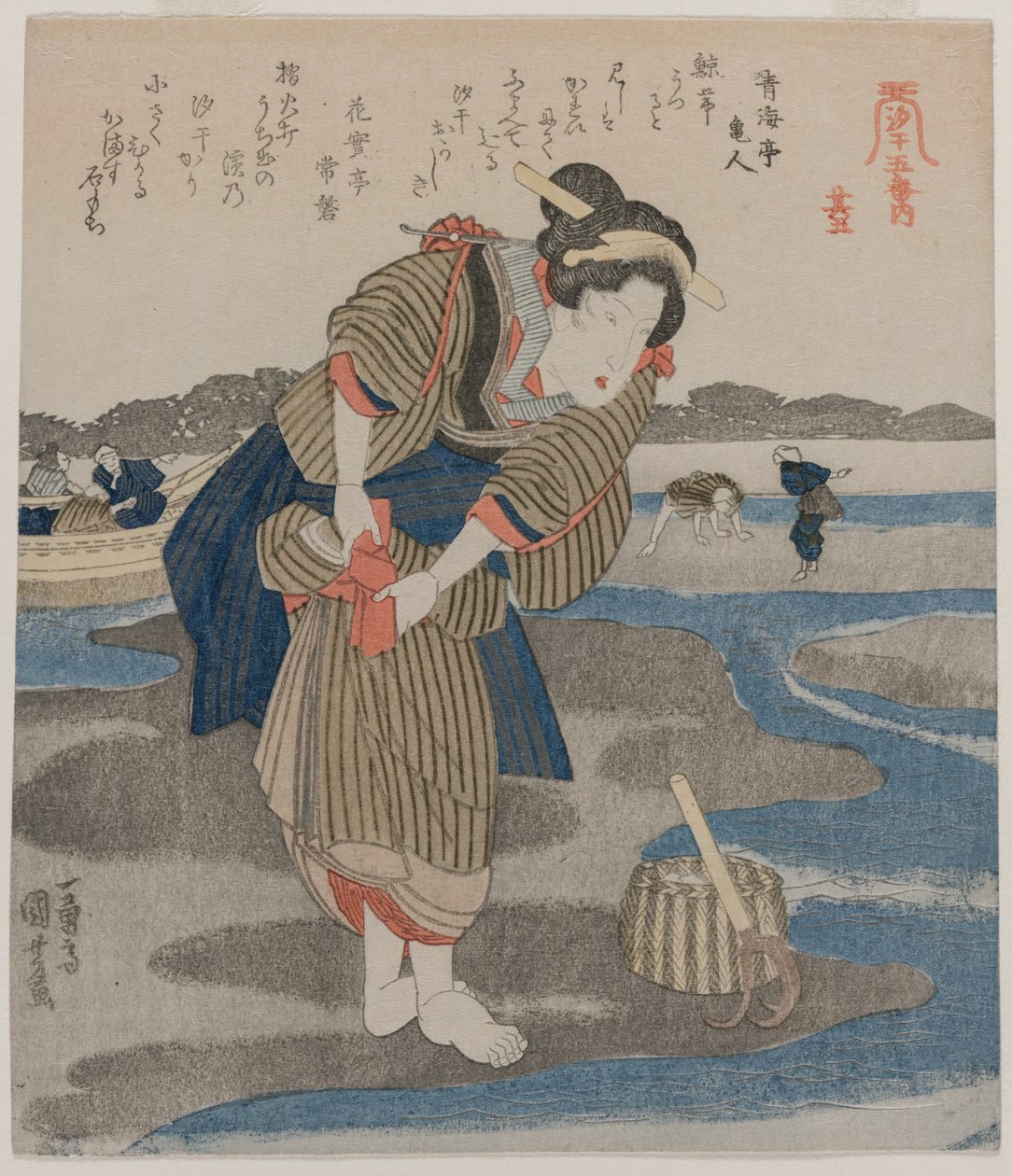 امرأة تربط تنانيرها ؛ من سلسلة خمس صور لانخفاض المد بواسطة Utagawa Kuniyoshi