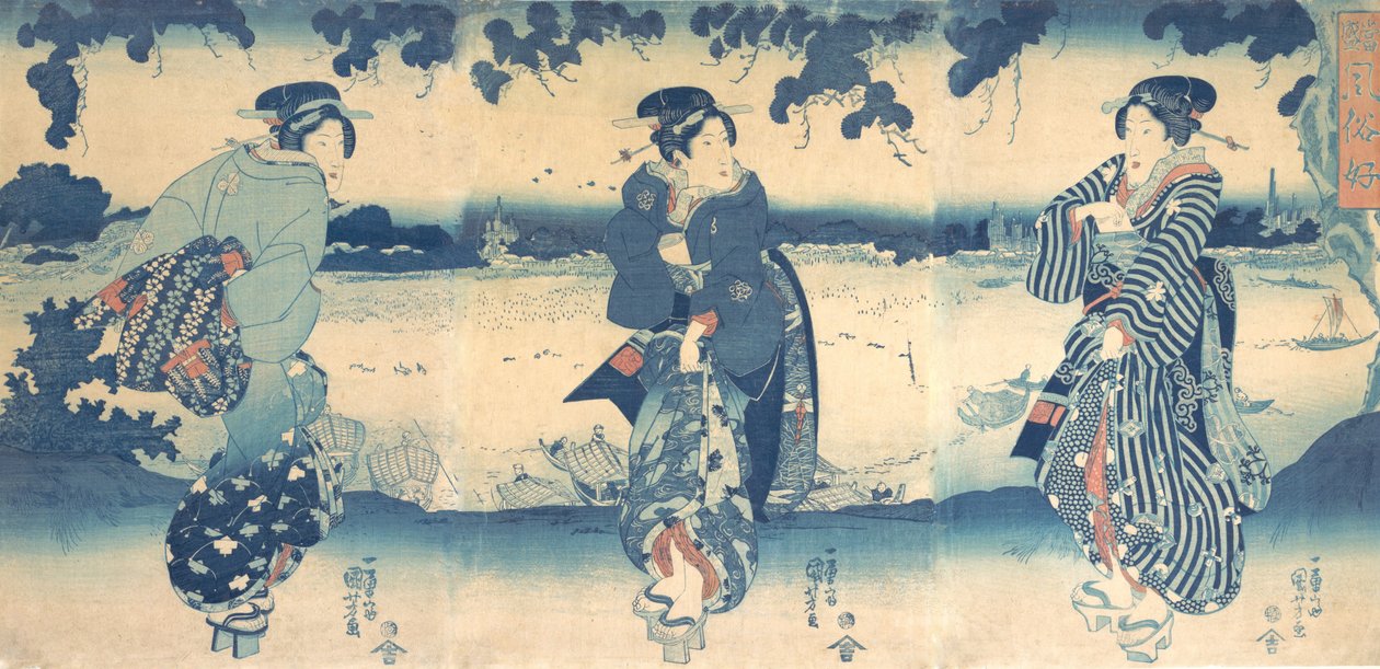 نساء بالقرب من نهر ، كاليفورنيا. 1850. بواسطة Utagawa Kuniyoshi