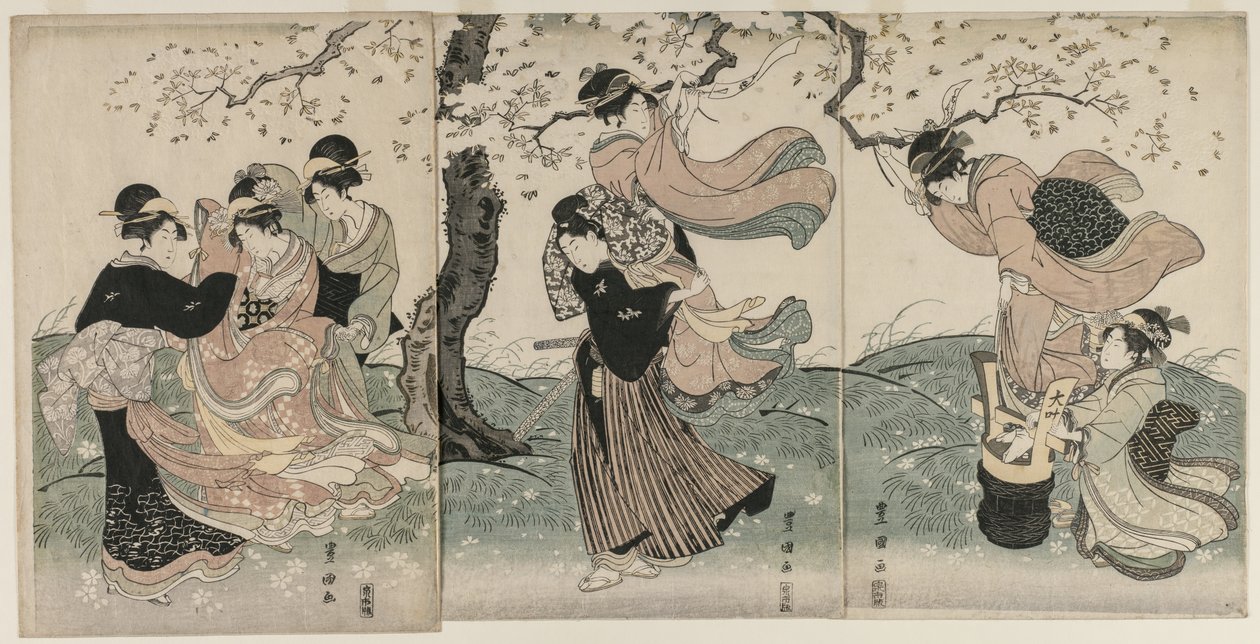 أزهار الكرز في الريح ، أواخر عام 1790. بواسطة أوتاغاوا تويوكوني